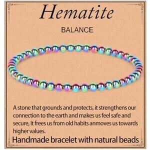 Handmade Gemstone Bracelet Rainbow Hematite Healing Crystal Beads Stretch Jewelr
